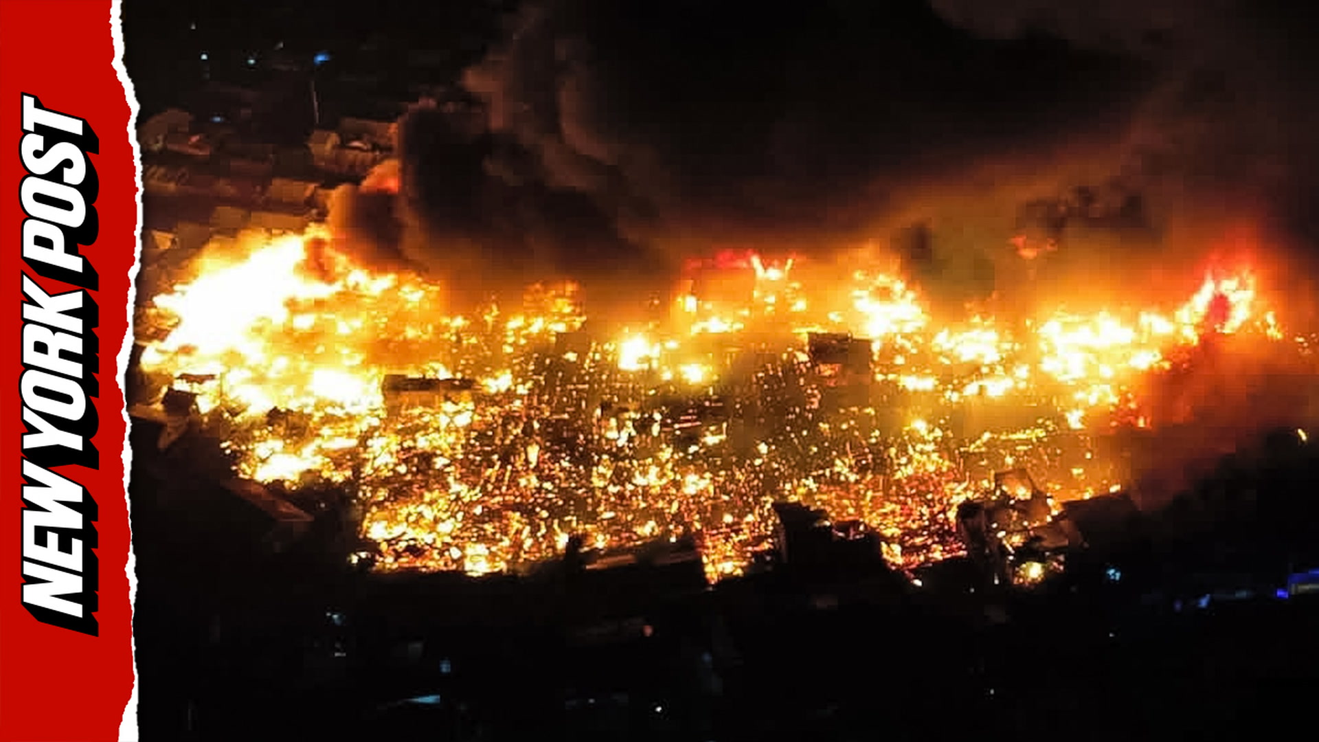 Terrifying drone footage shows fire ripping through homes in Philippines