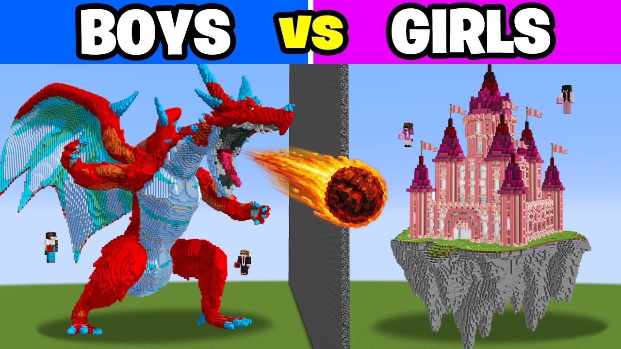 Girls vs boys build battle in Minecraft