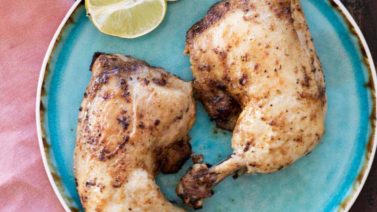 Chicken legs marinated in Mexican chicken marinade.