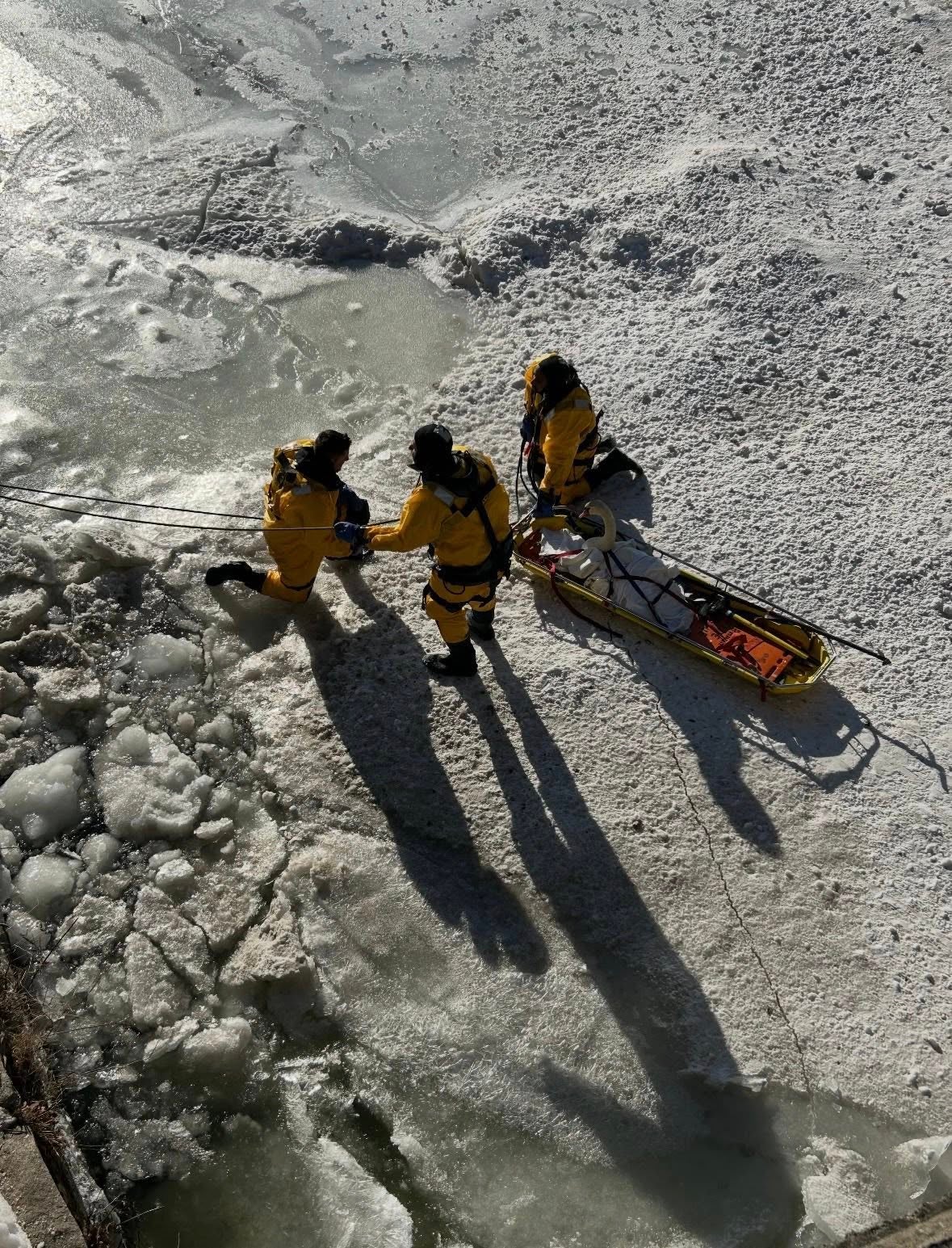 Photos: First responders rescue swan from frozen Connecticut river