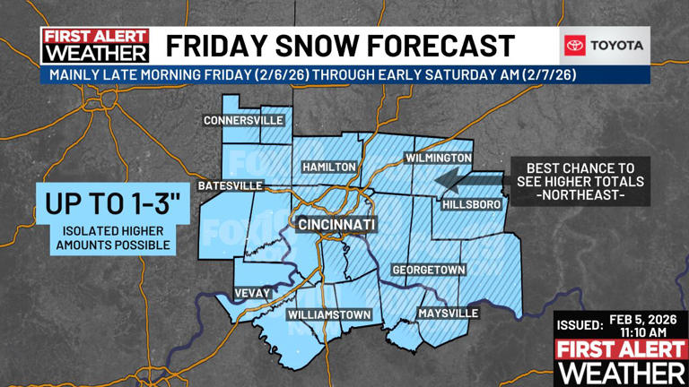 First Alert Weather Day: Timeline for snow Friday