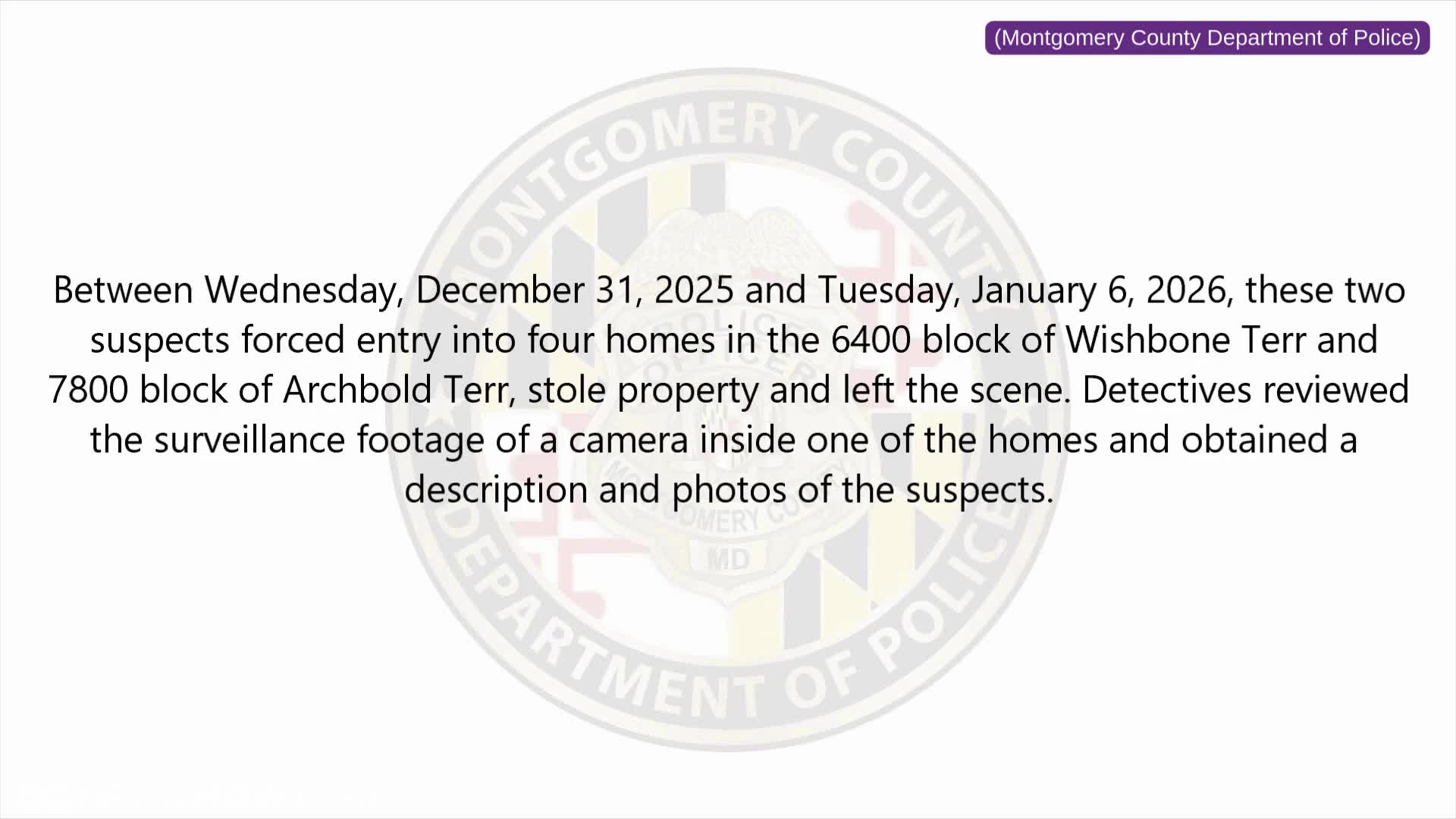 Montgomery County police searching for 2 residential burglary suspects