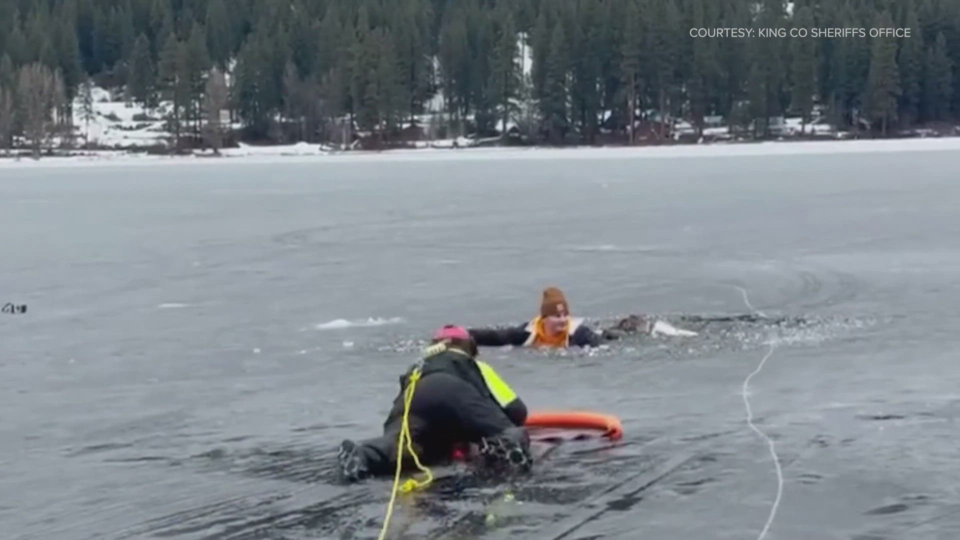 Crews rescue man who fell through ice on Fish Lake