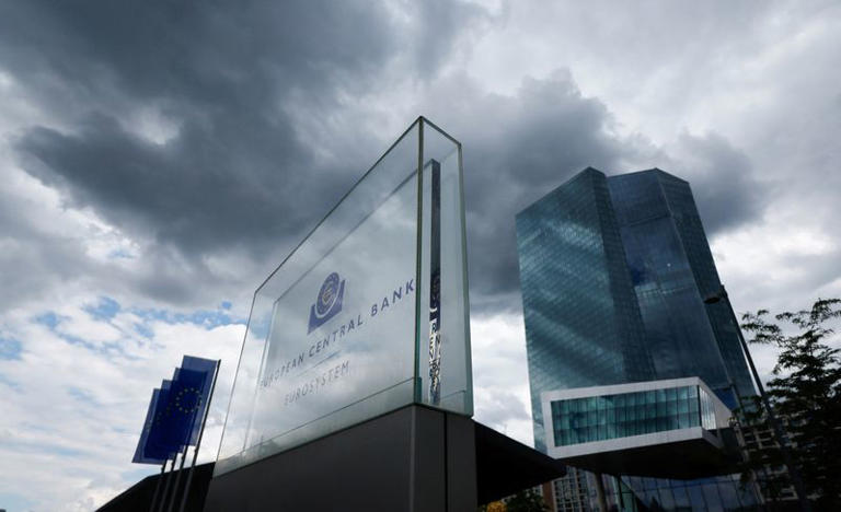 Dark clouds are seen over the building of the European Central Bank (ECB) in Frankfurt, Germany, June 6, 2024. REUTERS/Wolfgang Rattay