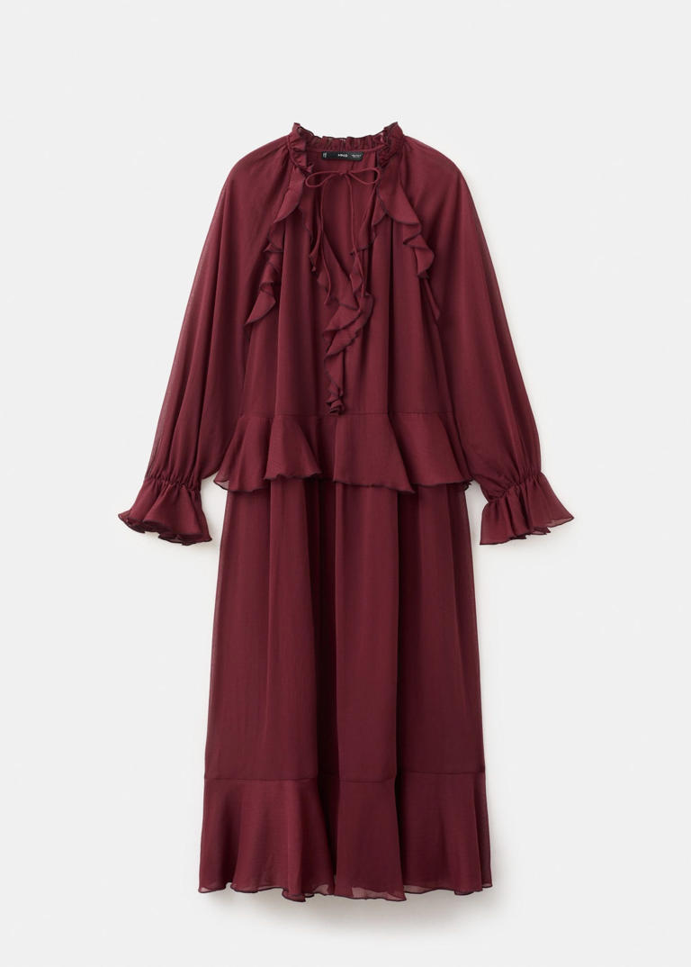 Mango's burgundy ruffled midi dress is the runway-inspired design you ...
