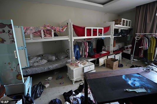 An abandoned bedroom is seen at a scam centre in O Smach, Cambodia, Monday, February 2, 2026
