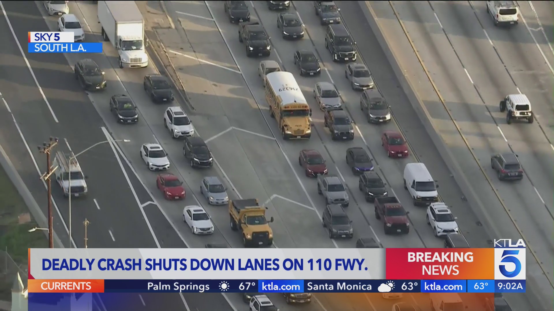 Deadly crash shuts down 110 Freeway lanes in South LA