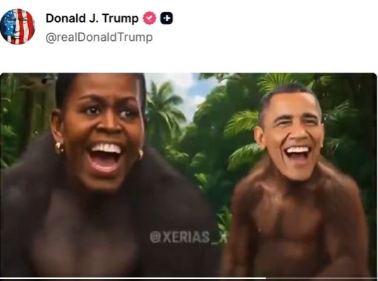 Trump shares video depicting Obamas as monkeys, gets social media heat