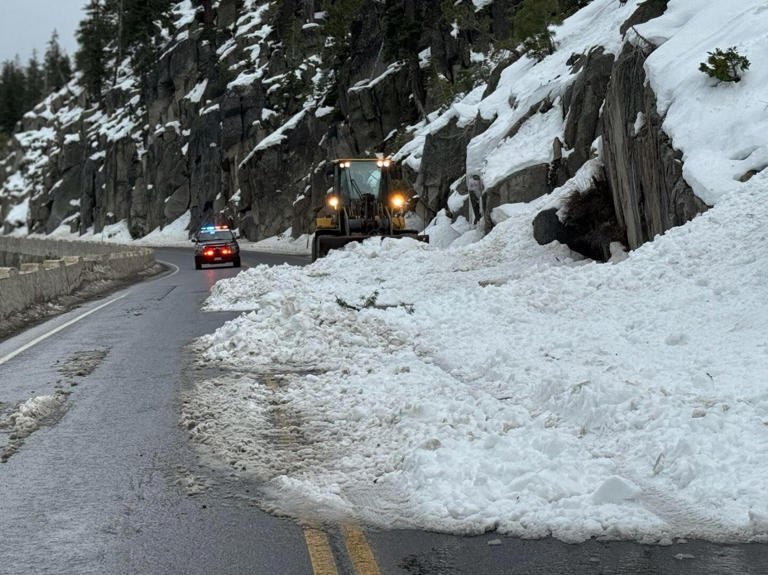 Snow sluff temporarily blocked SR 89 in Emerald Bay