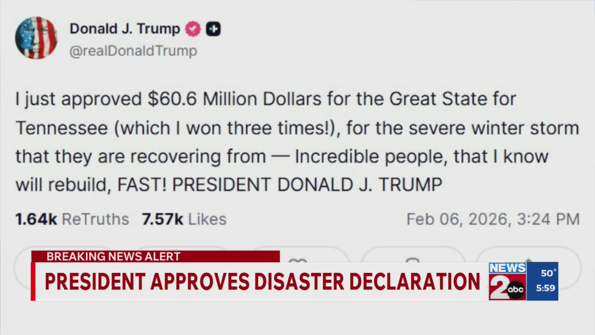 President approves disaster declaration for Tennessee