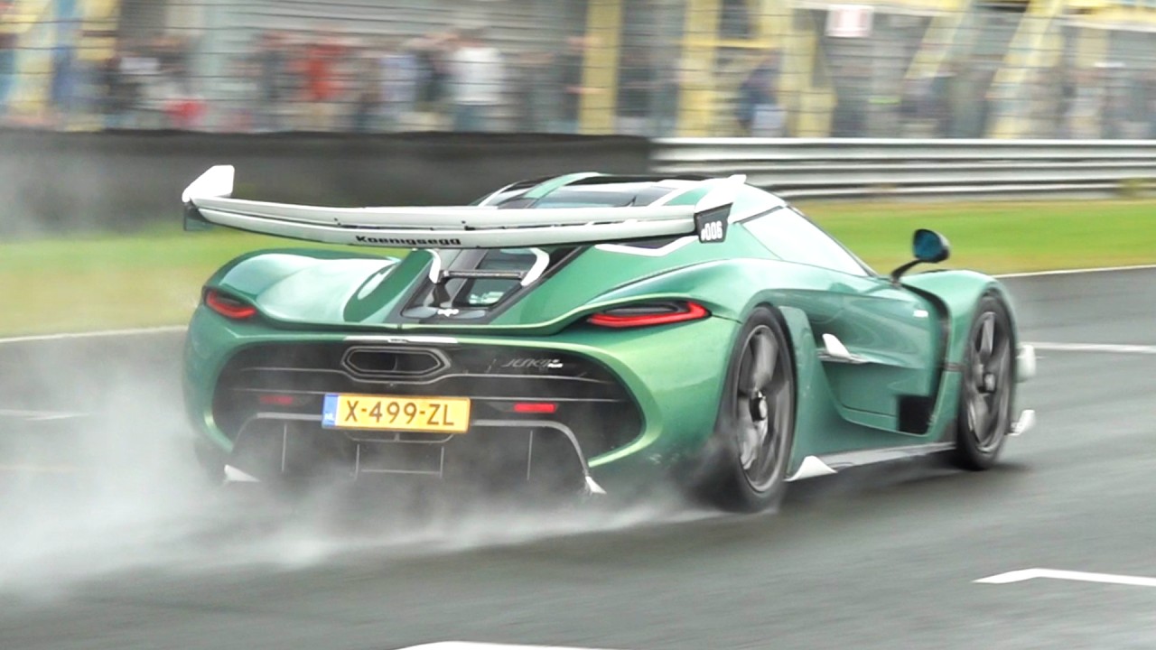 Koenigsegg Jesko driven hard at the track in wet conditions