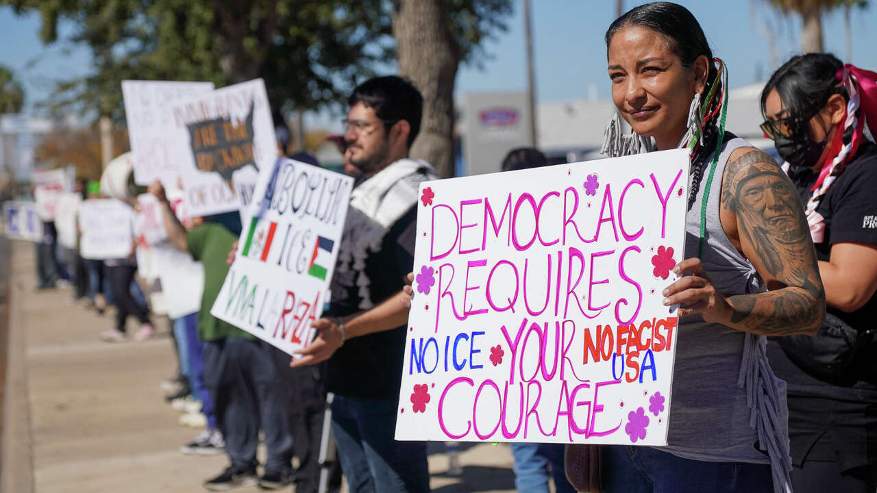 Protesters gather outside Cuellar's office over DHS vote