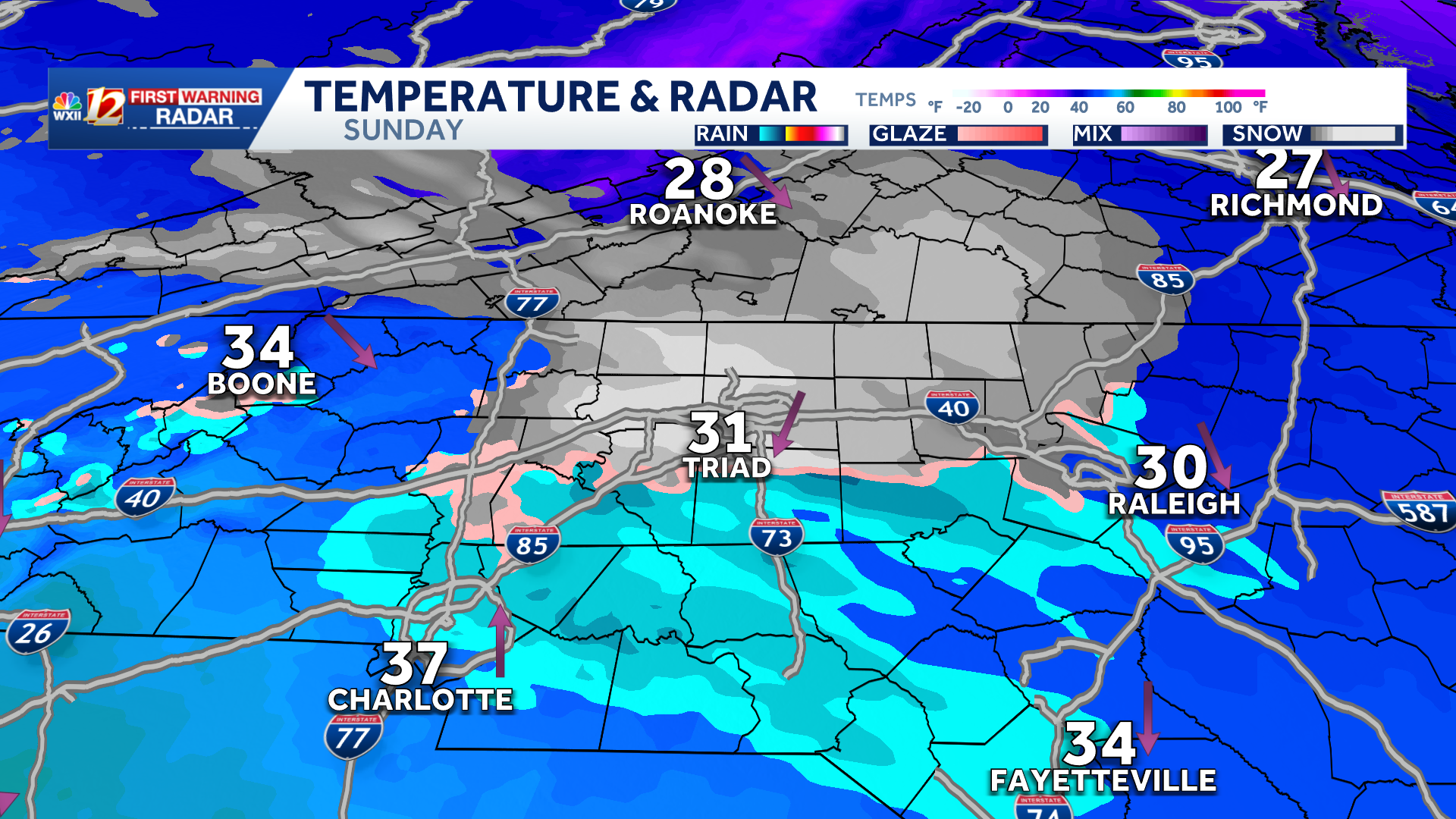 Chance of flurries Sunday in the Piedmont Triad