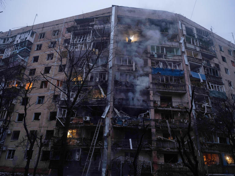 Iryna Rybakova/Ukraine's 93rd Mechanized Brigade via AP - PHOTO: In this photo provided by Ukraine's 93rd Kholodnyi Yar Separate Mechanized Brigade press service, a damaged apartment building in seen in residential neighborhood following Russia's airstrike in Donetsk region, Ukraine, Sunday, Feb. 8, 2026.