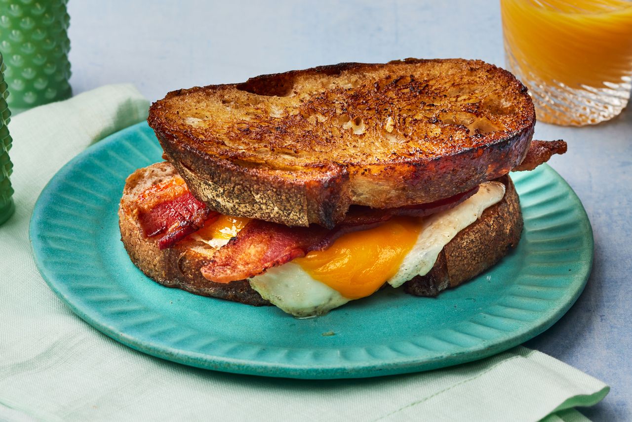 Southern Living Bacon Egg and Cheese Sandwich on a plate to serve