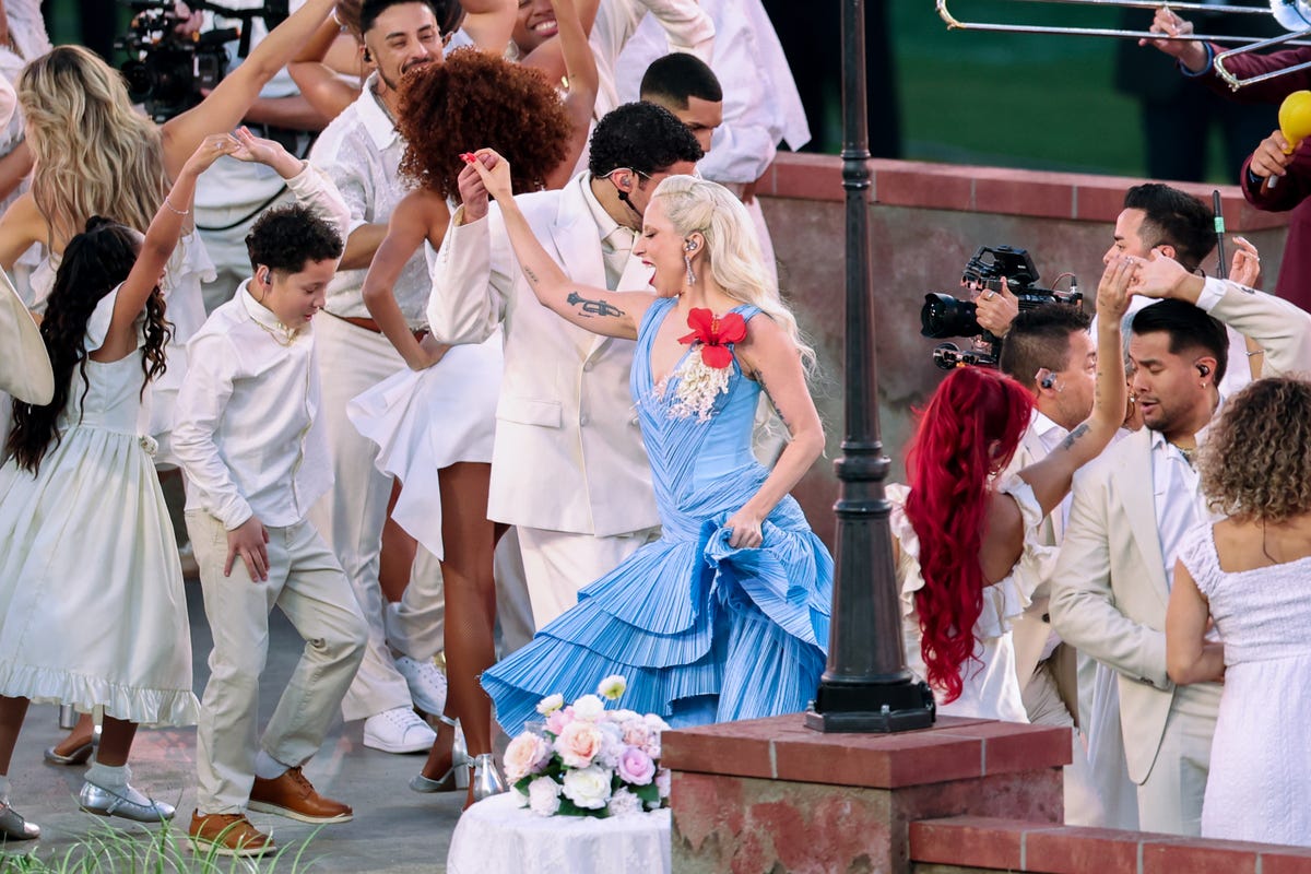 Lady Gaga's Super Bowl halftime show flamenco dress included a subtle nod  to Bad Bunny's roots