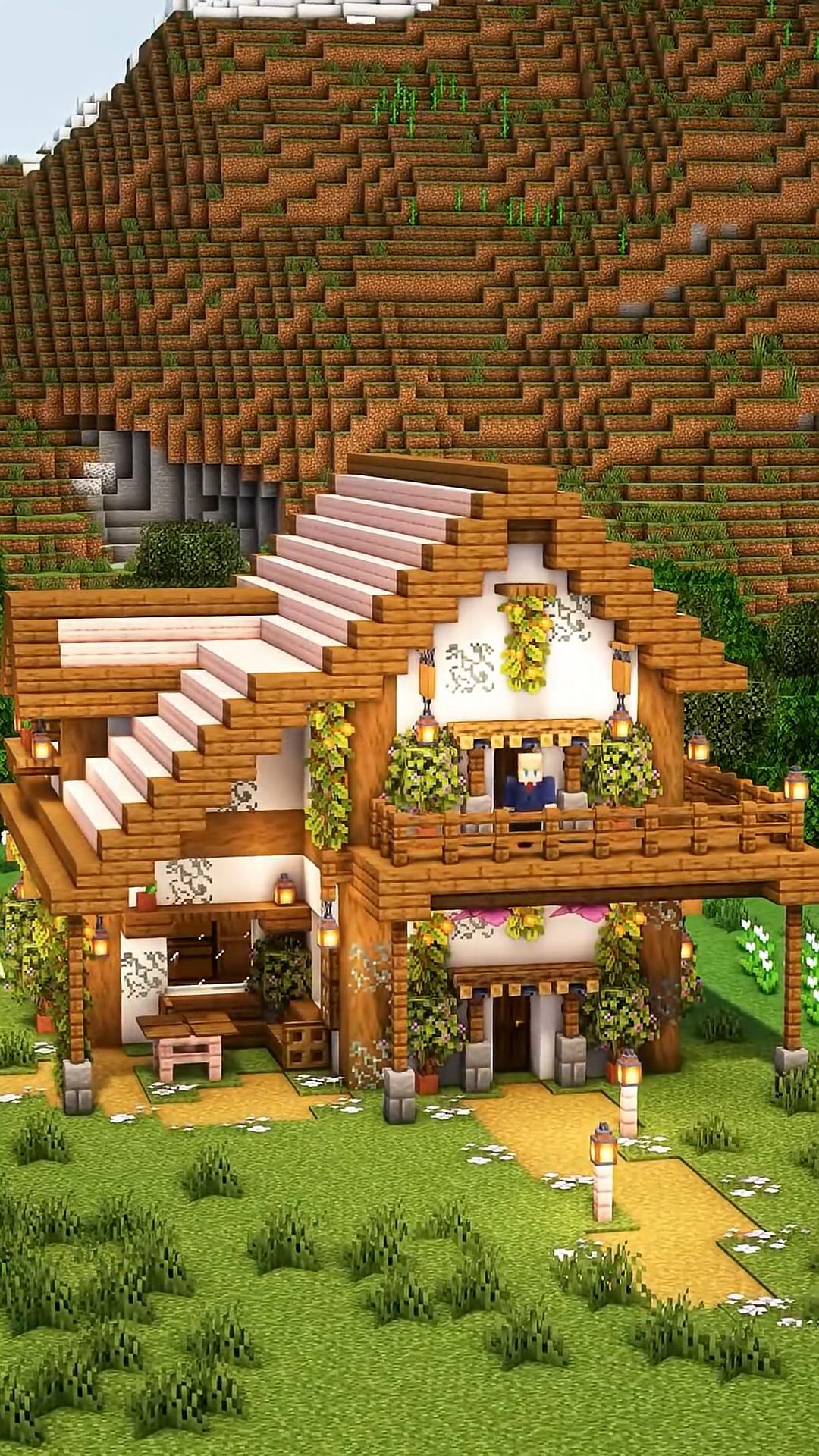 Minecraft house surrounded by cherry trees