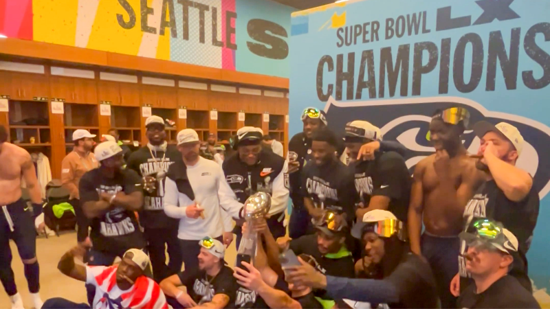 Inside the Seahawks' Super Bowl 60 locker room celebration