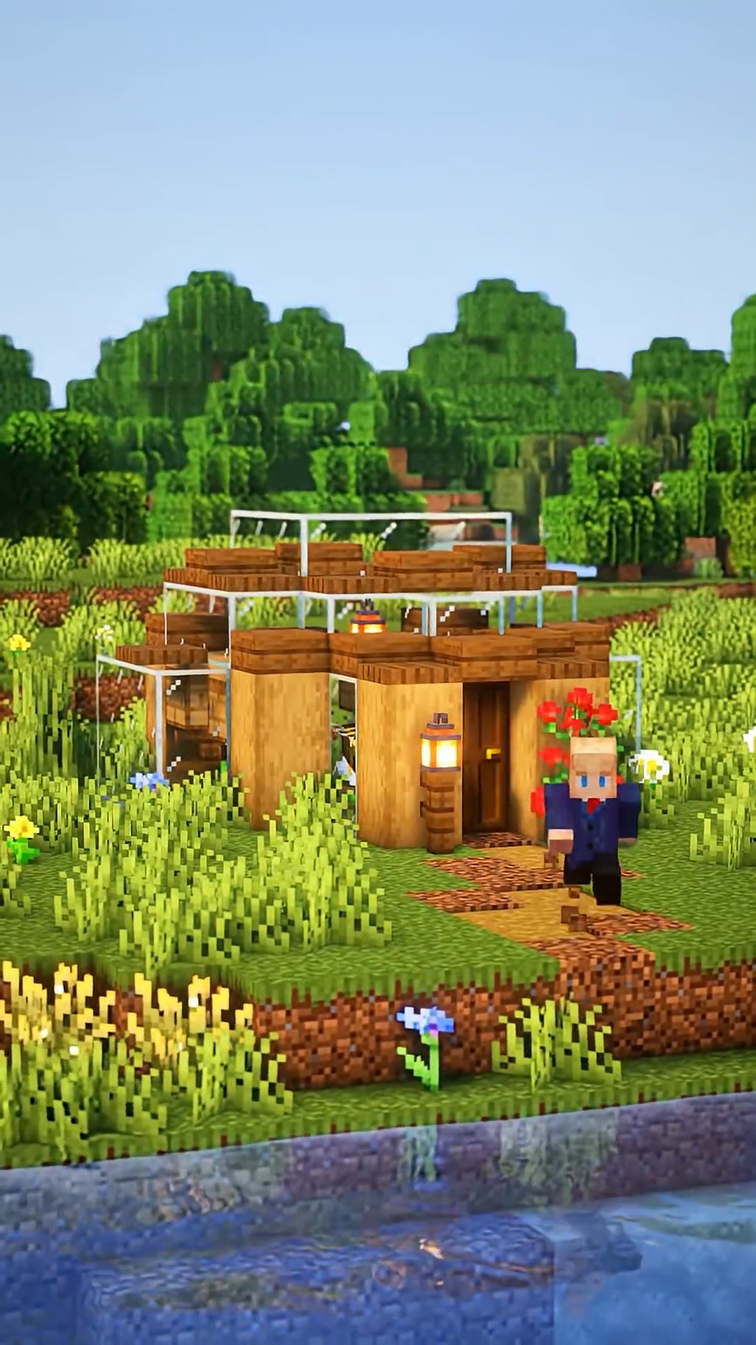 Minecraft bee house with flower garden design