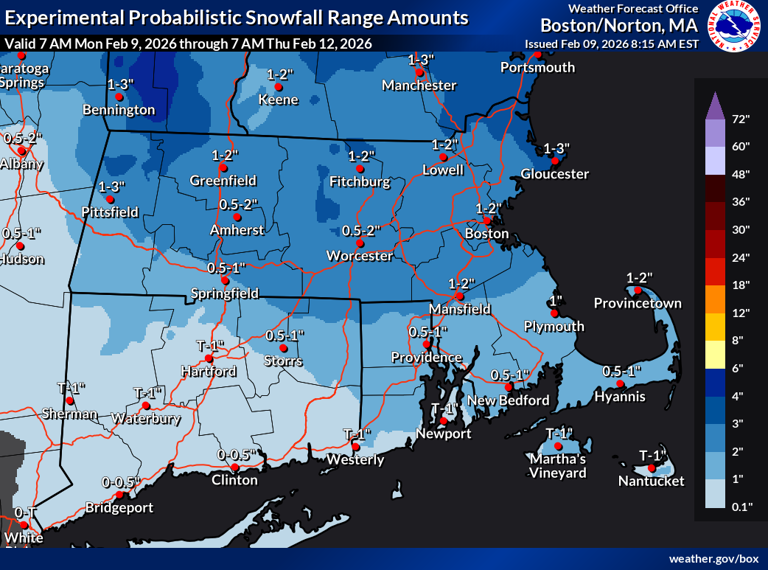 4 maps predicting Tuesday snowfall totals
