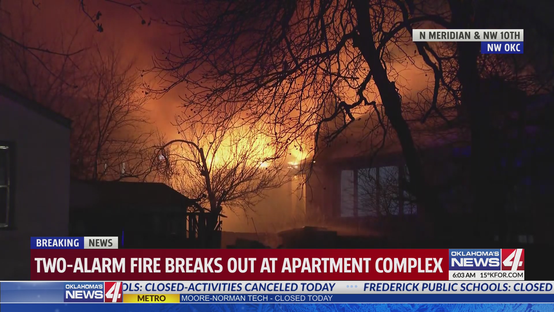Crews battle two-alarm fire at NW OKC apartment complex