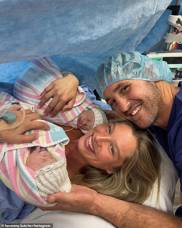 Baby joy! NRL star Nat Butcher and his wife Harmony welcome twin daughters