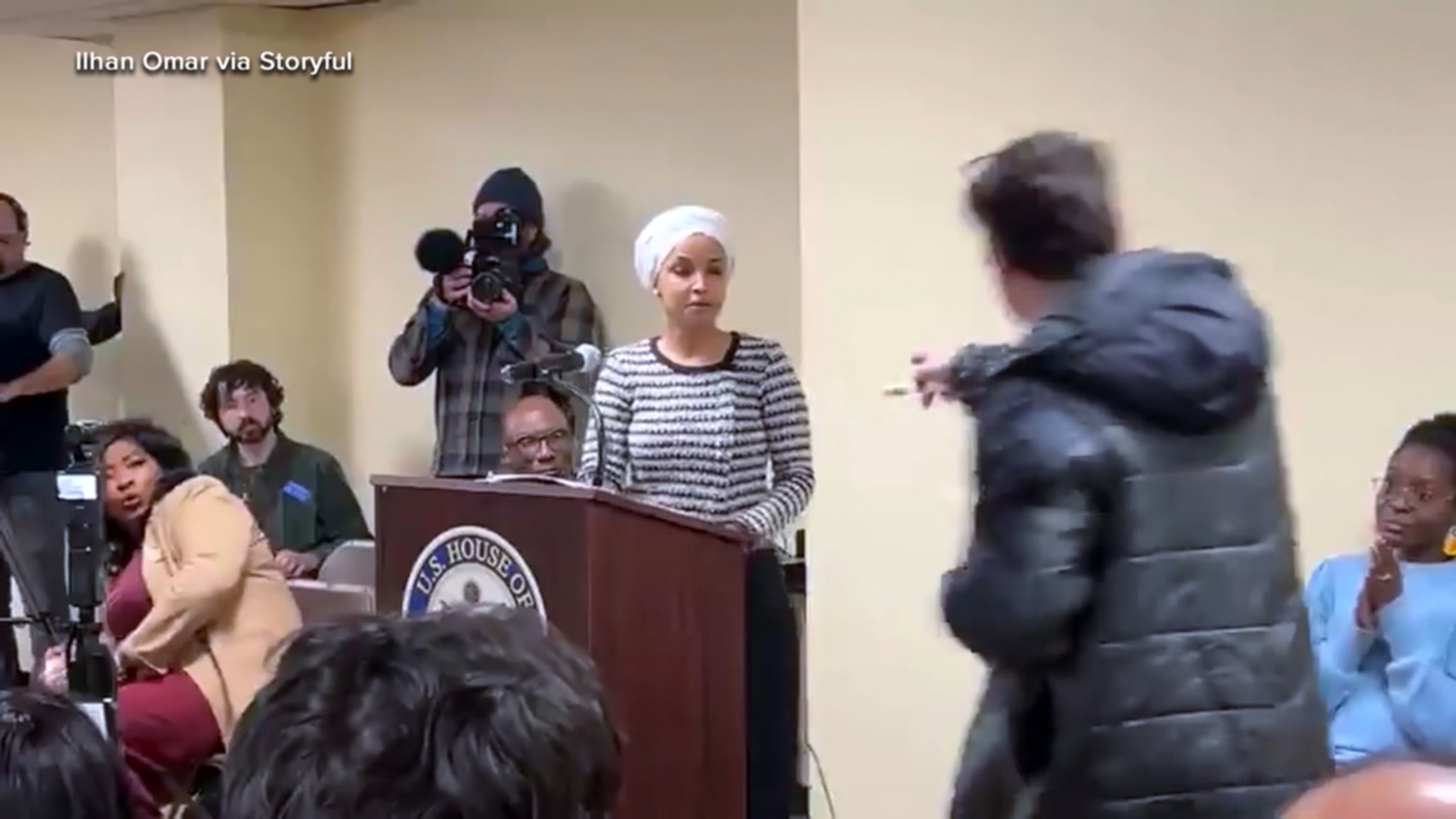 Rep. Ilhan Omar sprayed with unknown liquid during town hall