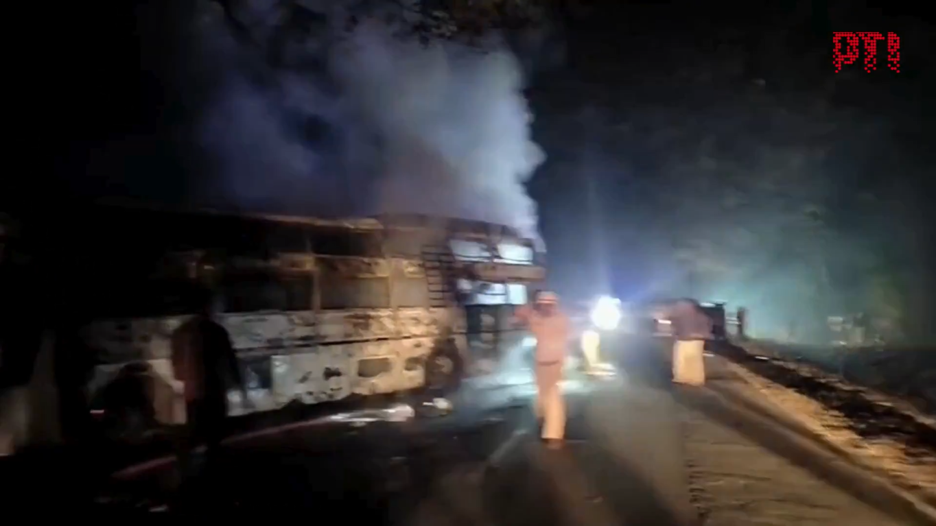 36 passengers escape as private sleeper bus catches fire in Shivamogga ...