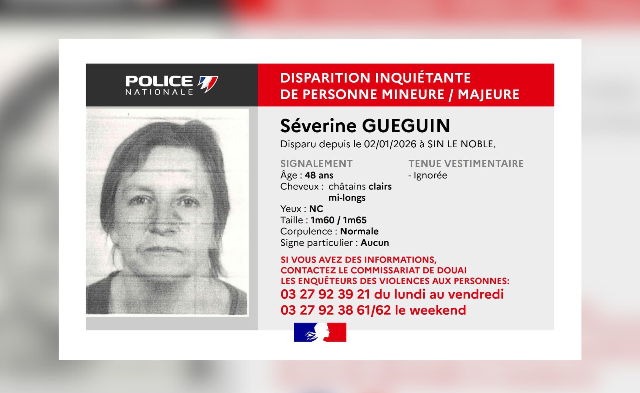 Une femme de 48 ans portée disparue à Sin-le-Noble dans le Nord, un ...