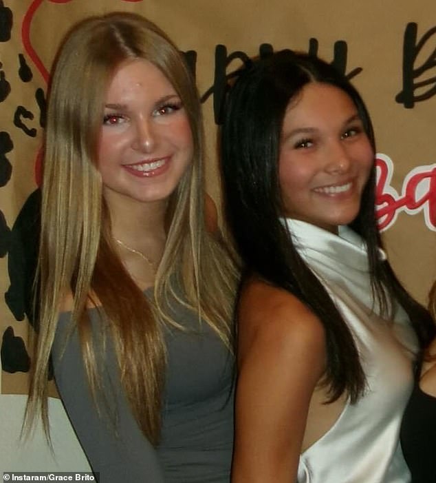 Brito and her best friend Elizabeth Angle, both 16, (seen together) tragically lost their lives in the accident after a sled they were riding on slammed into a tree 