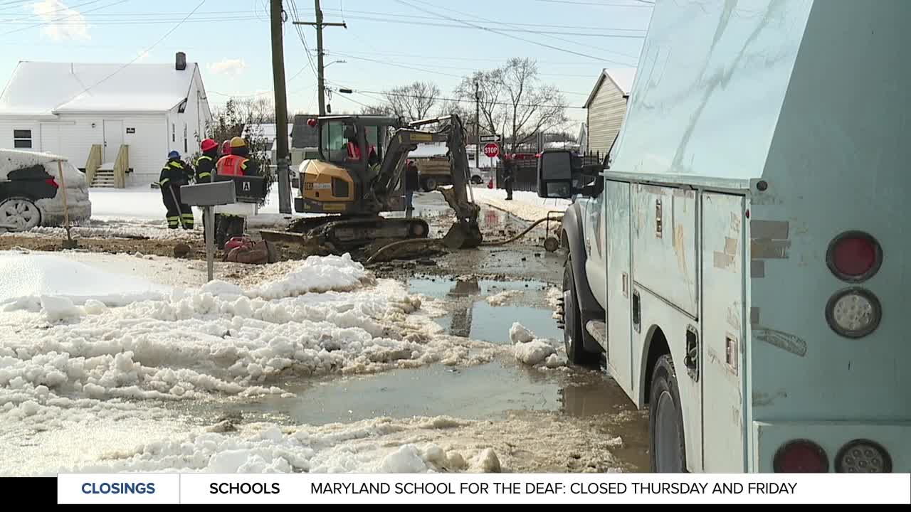 DPW crews work to repair 8-inch water main break in Dundalk