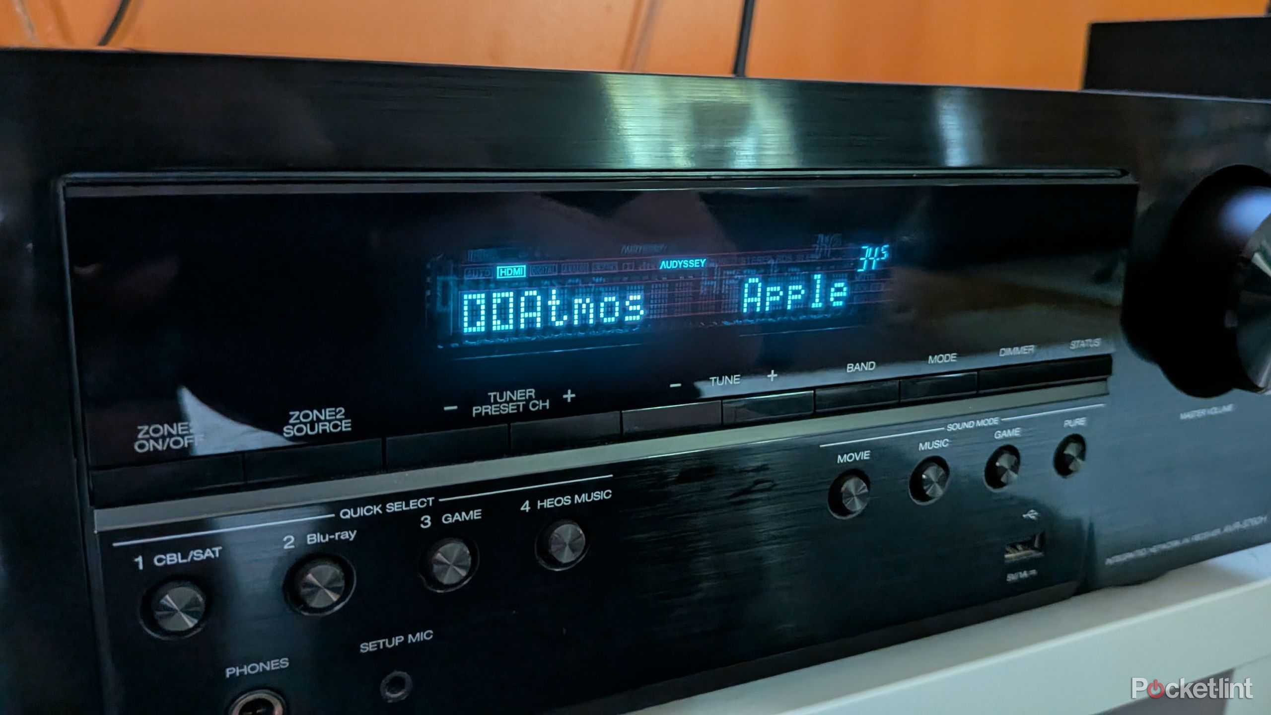 A receiver showing Dolby Atmos on an Apple TV 4K.