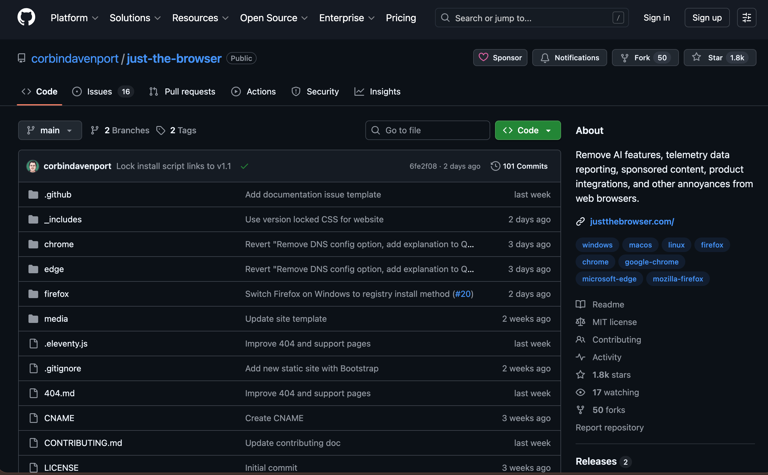 This open-source script turns Chrome, Edge, and Firefox into the bloat ...