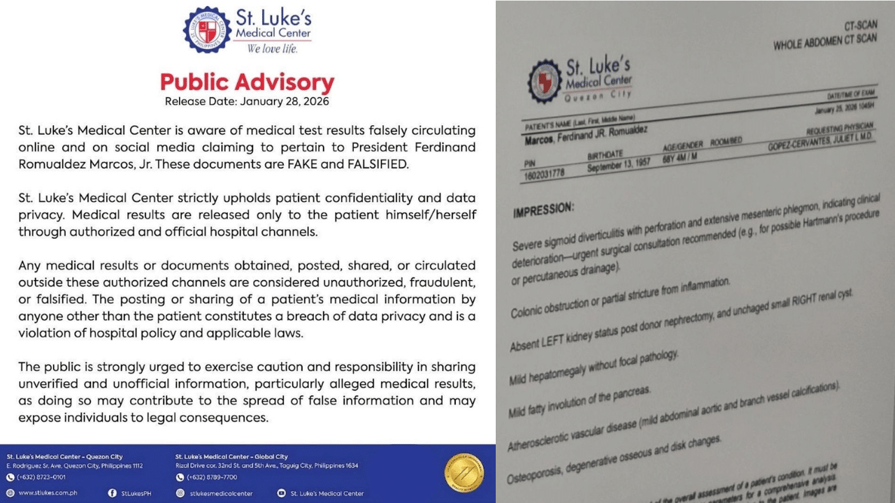Marcos test results 'fake, falsified,' says hospital