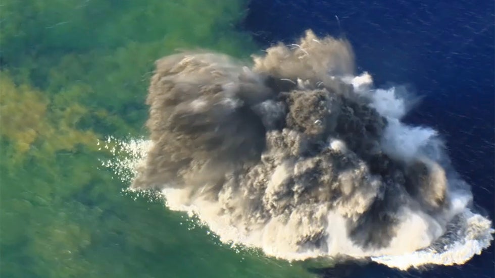 ‘Sharkcano’ eruption seen from space