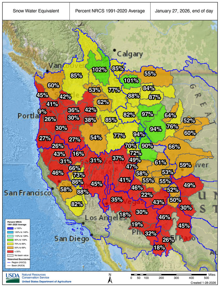 Western states face 'snow drought' as snowpack hits record lows