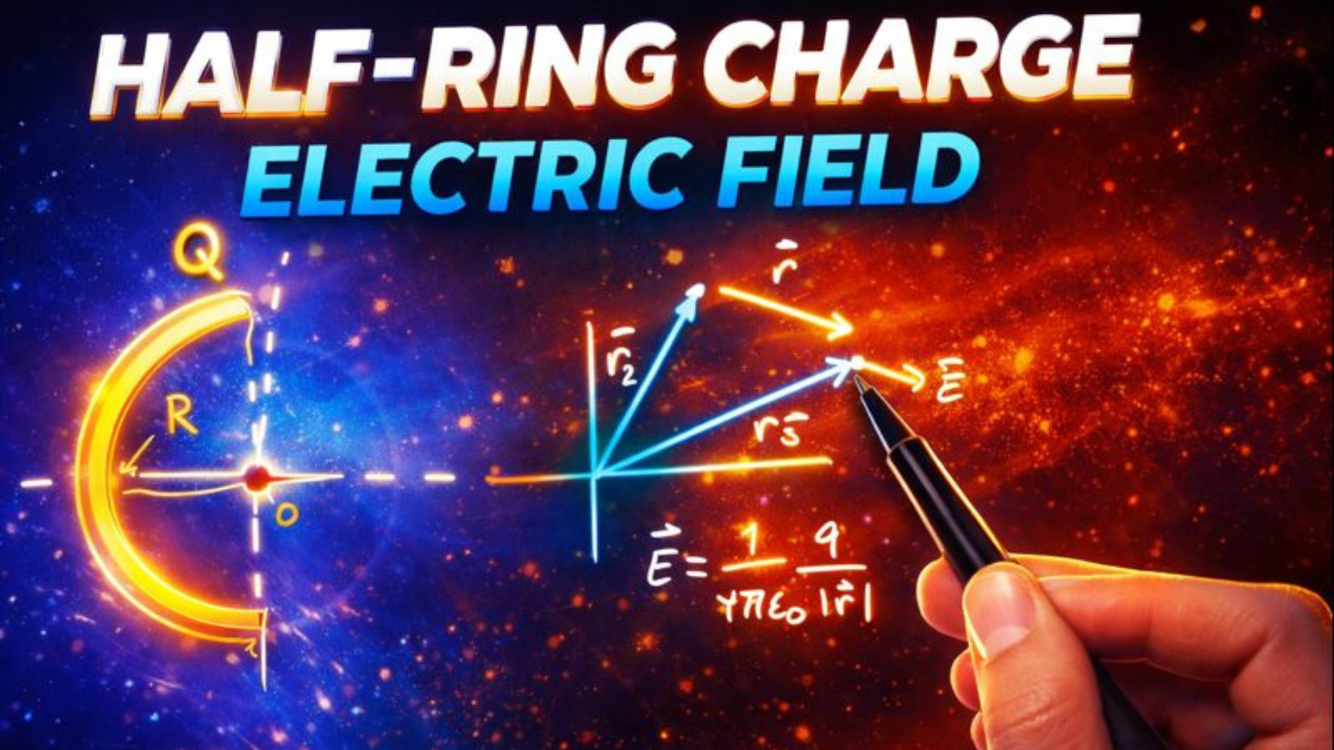Half ring of charge electric field explained with Python calculation