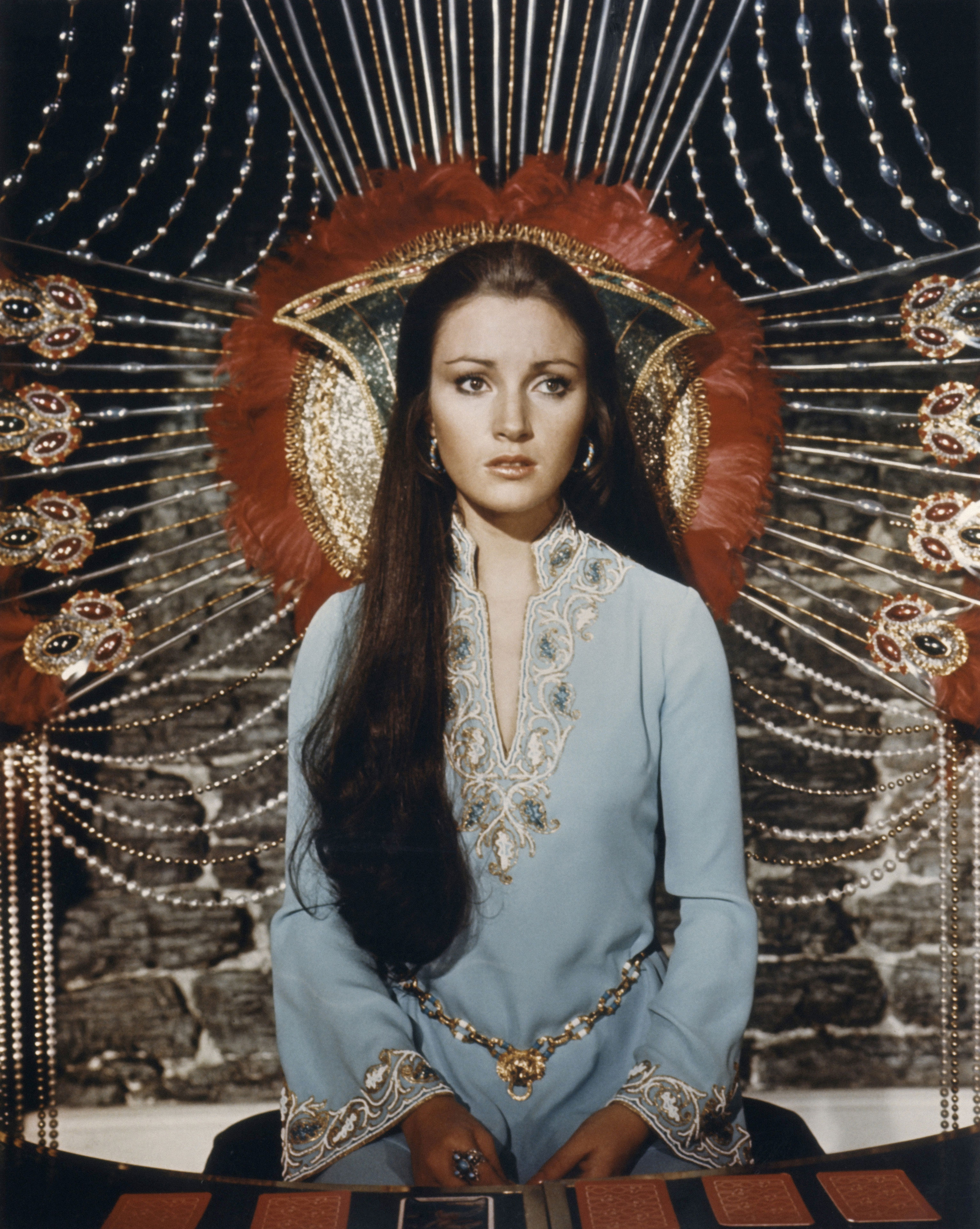 Jane Seymour as Solitaire in exotic costume from the 1973 James Bond movie Live and Let Die. (Photo by Screen Archives/Getty Images)