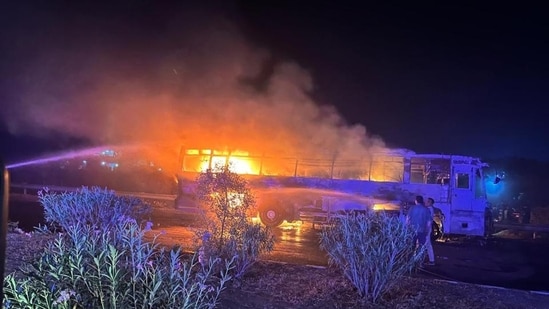 36 passengers escape as private sleeper bus catches fire in Shivamogga ...