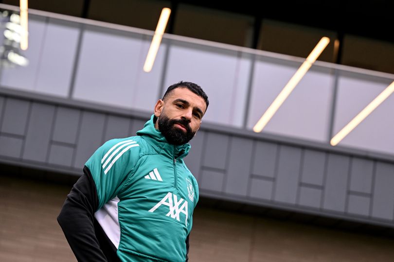 Mohamed Salah of Liverpool during a training session at AXA Training Centre on January 27, 2026 in Kirkby, England.