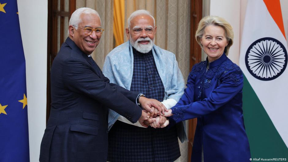 Ursula Von der Leyen, António Costa y Narendra Modi en Nueva Delhi.
