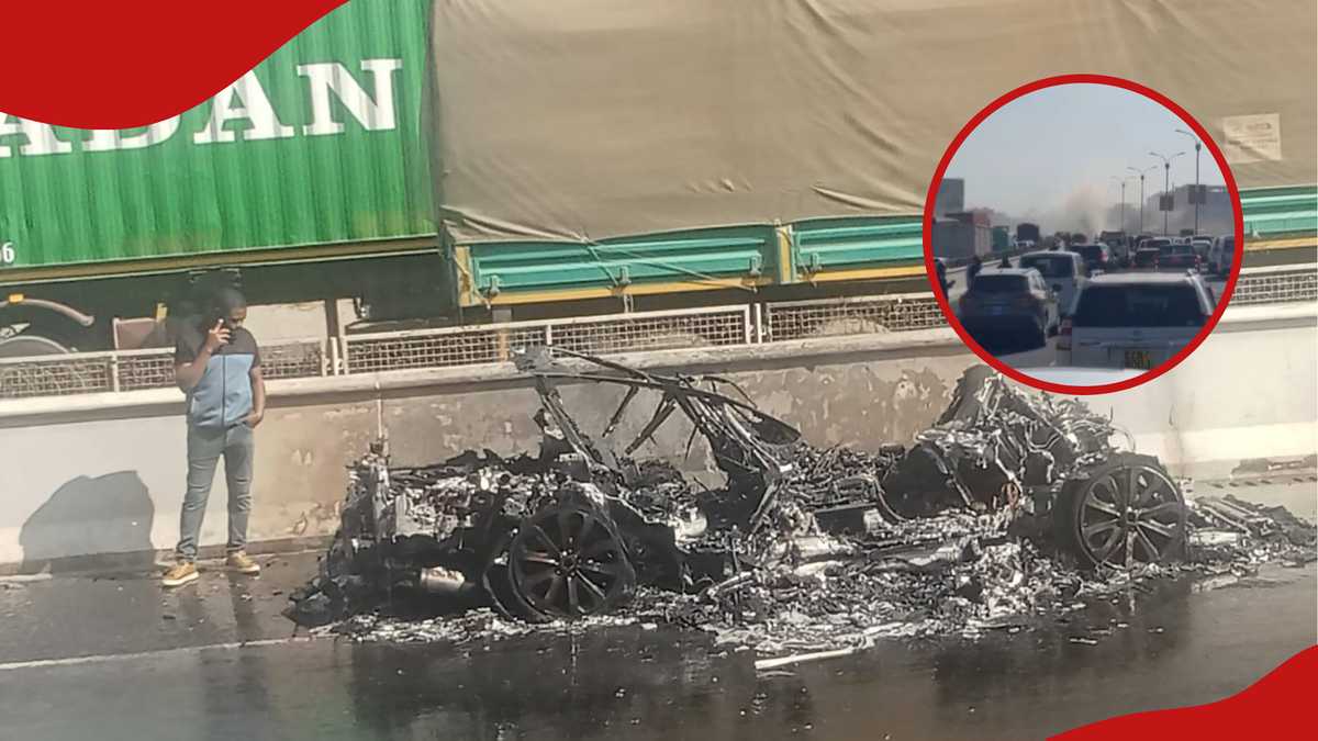 Video: Luxury Range Rover goes up in flames on expressway, traffic ...