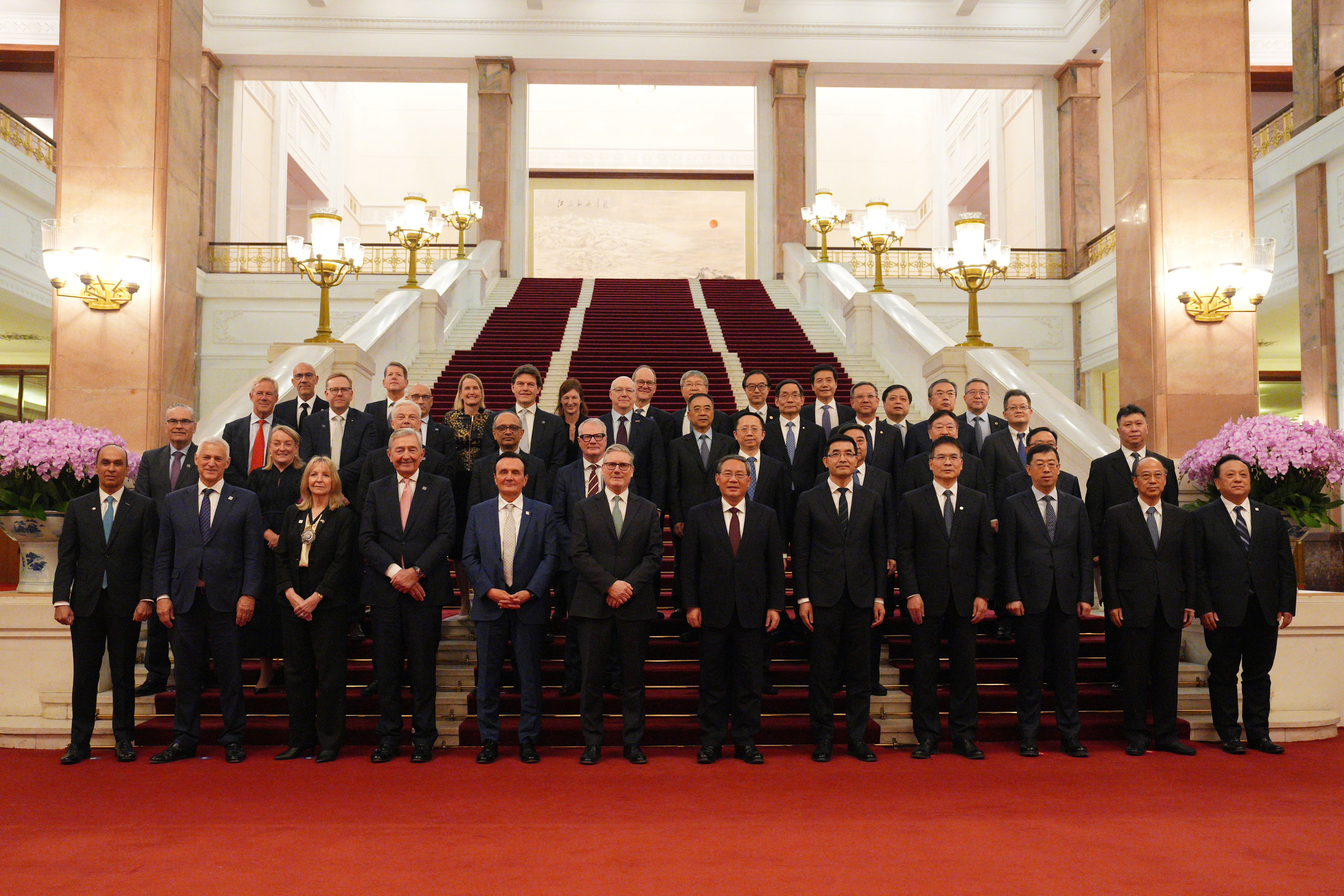Prime Minister Sir Keir Starmer and Chinese Premier Li Qian with their business delegations at the Great Hall of the People (Carl Court/PA) (PA Wire)