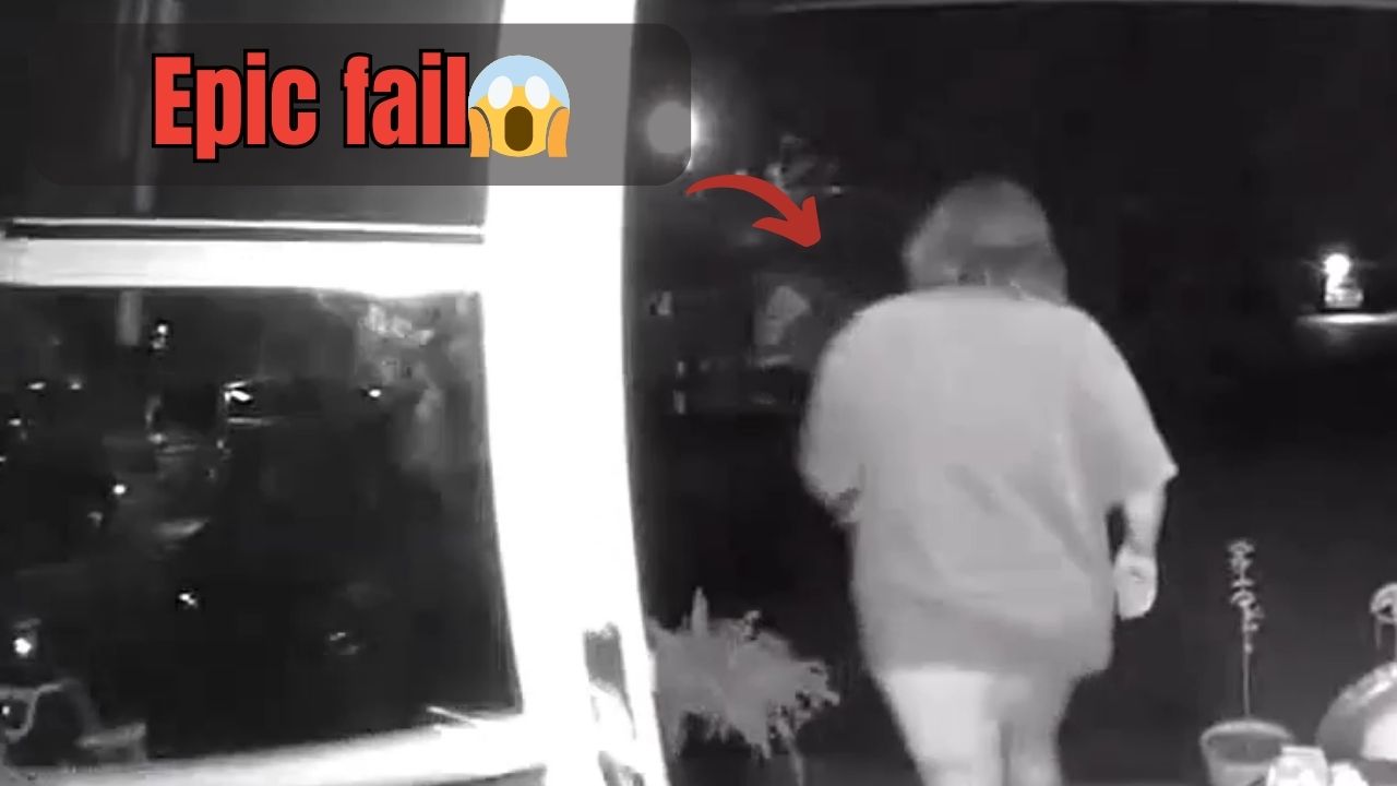 Girl falls over piece of wood while going to check the mail