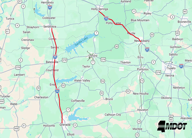 Portions of interstates closed in North Mississippi due to ice removal