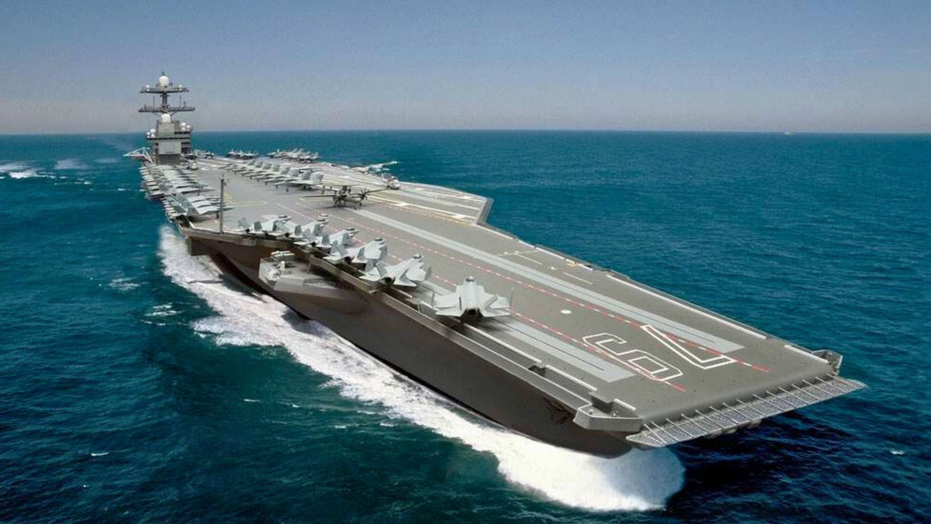 US Navy’s 100,000 ton Ford-class supercarrier sets sail for first open ...