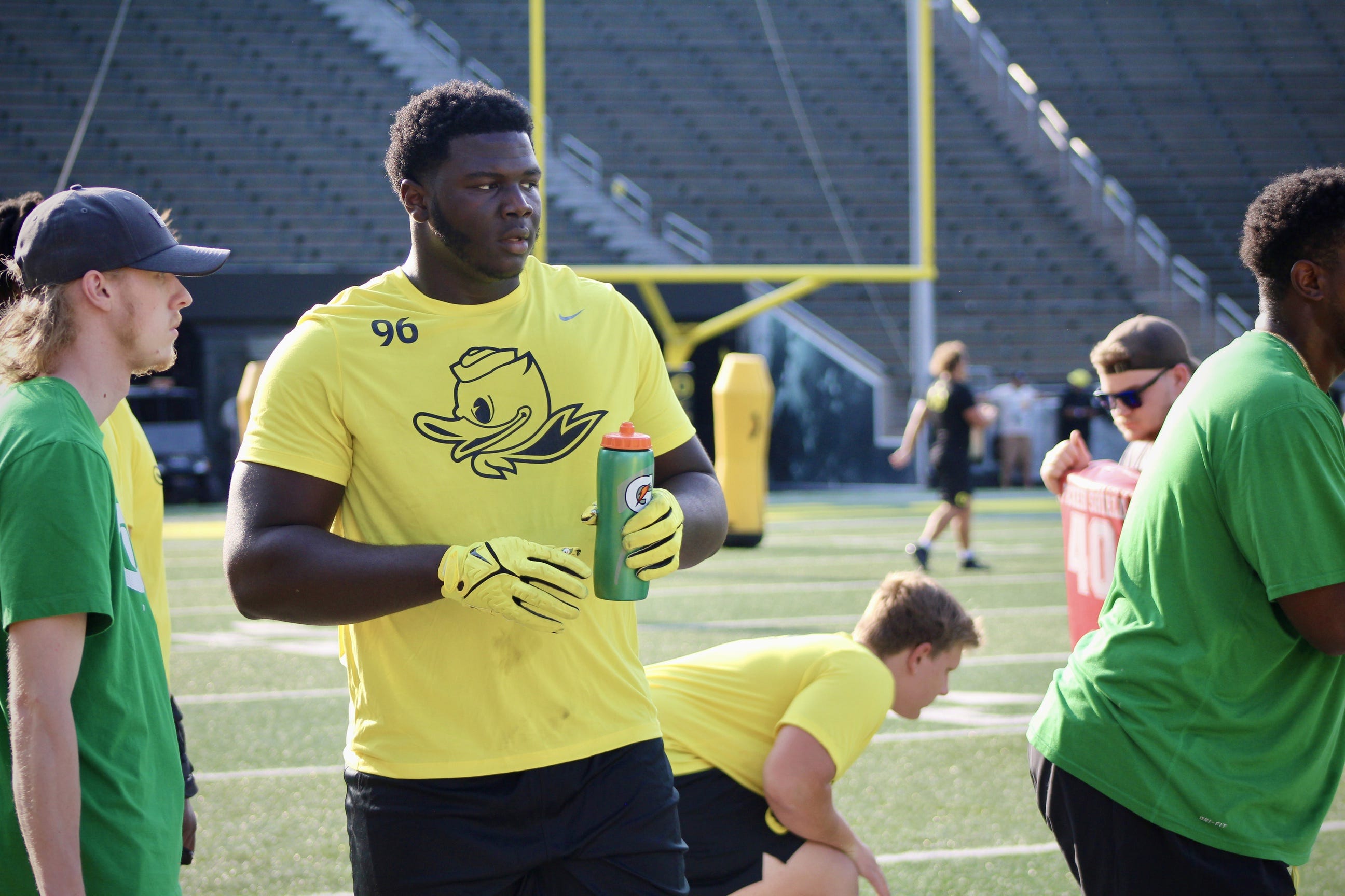 July 27, 2024; Eugene, OR, USA; Immanuel Iheanacho part of the top-ranked recruits flocked to Eugene for the 2024 Oregon Ducks Saturday Night Live ; Mandatory credit: Zachary Neel-USA TODAY NETWORK via Imagn Images
