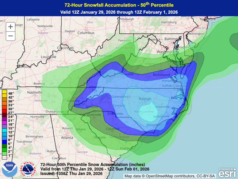 How much snow will North Carolina get? Maps show up to 15 inches