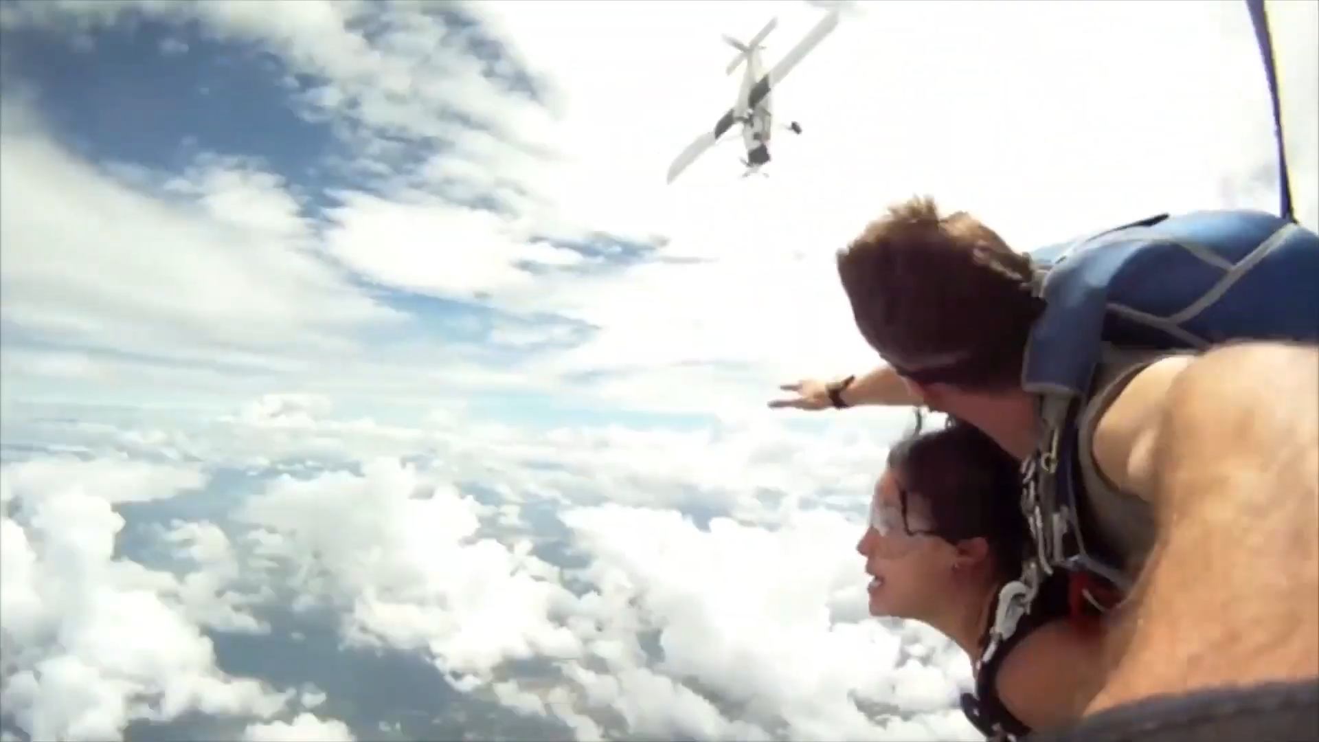 The camera caught the moment a plane almost hit a skydiver