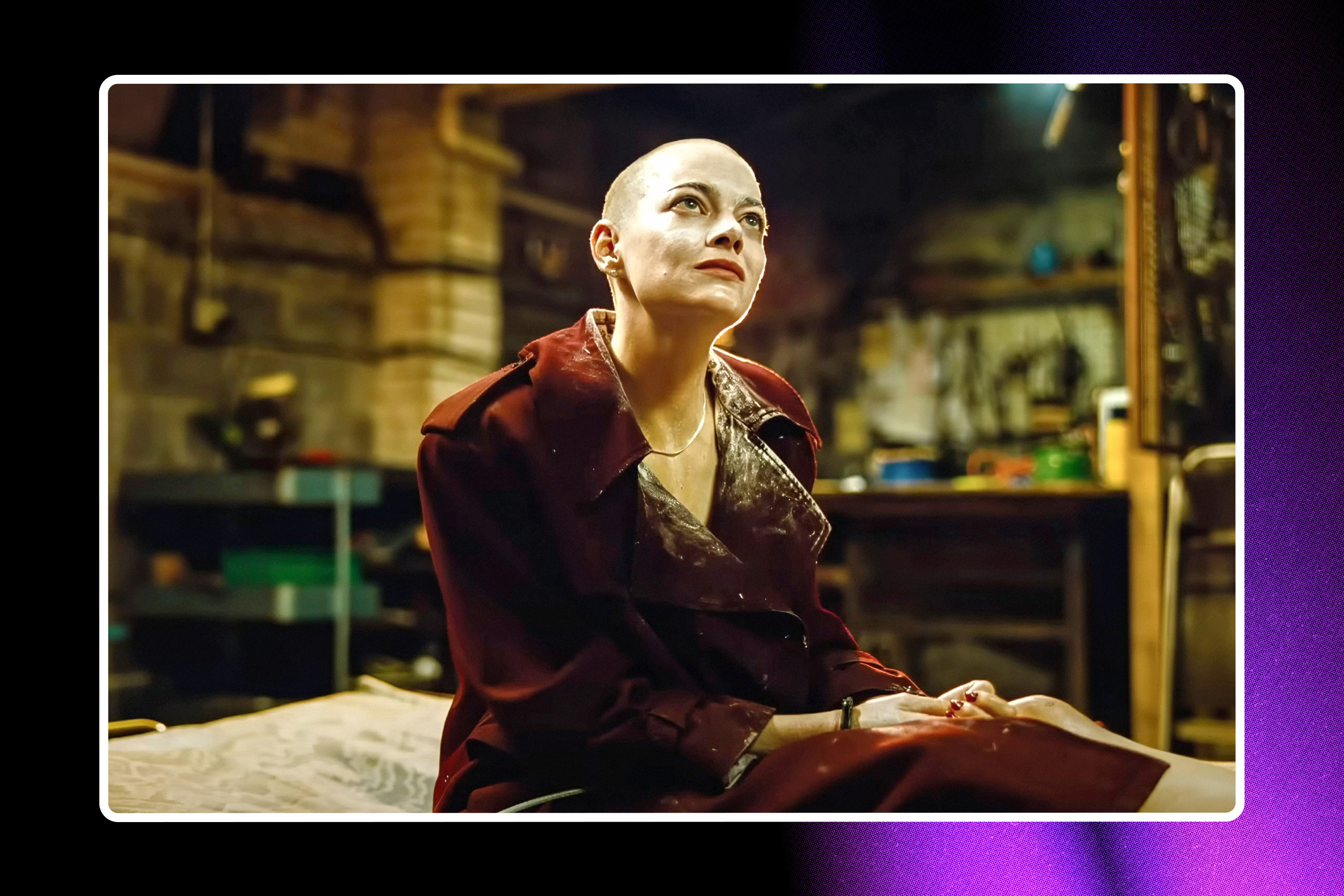 Emma Stone in Bugonia. (Photo illustration: Yahoo News; photo: Focus Features/Everett Collection)